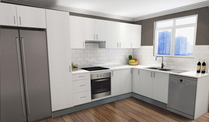 MELAMINE KITCHEN PACKAGE WITH PANTRY & BENCHTOPS